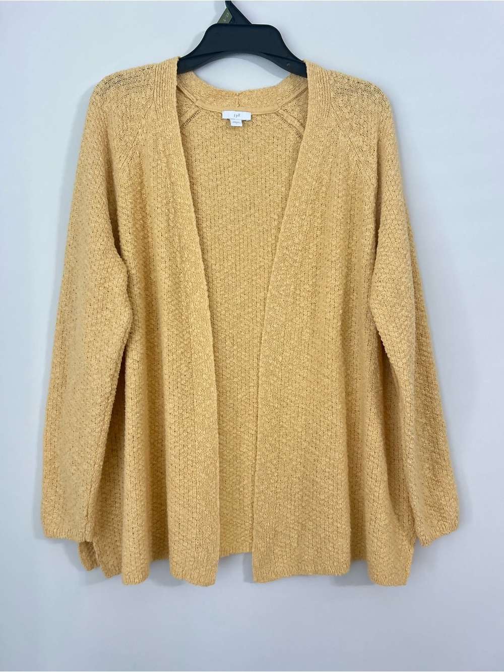 J.Jill Womens Cardigan Yellow Open Front Knit Sweater Long Sleeve Boho Casual L